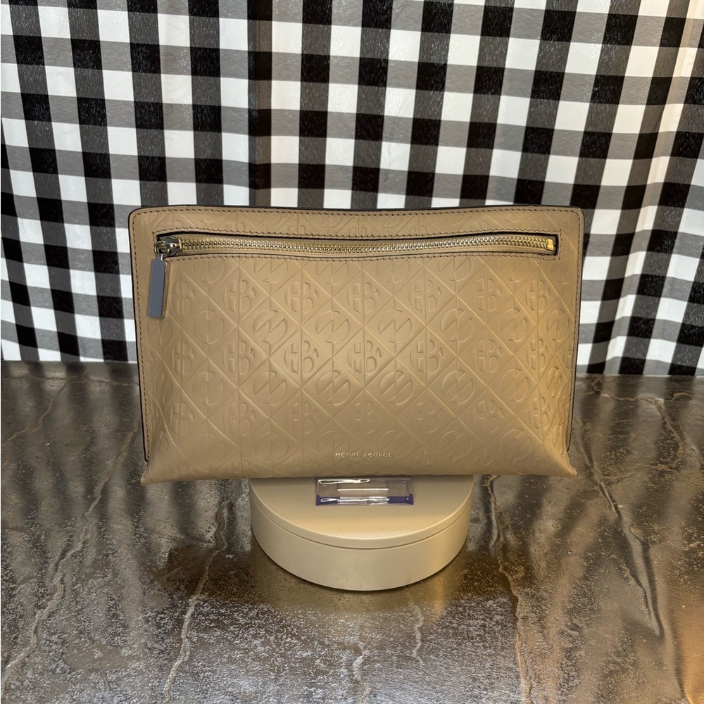 Henri Bendel Beige Leather Empire Clutch